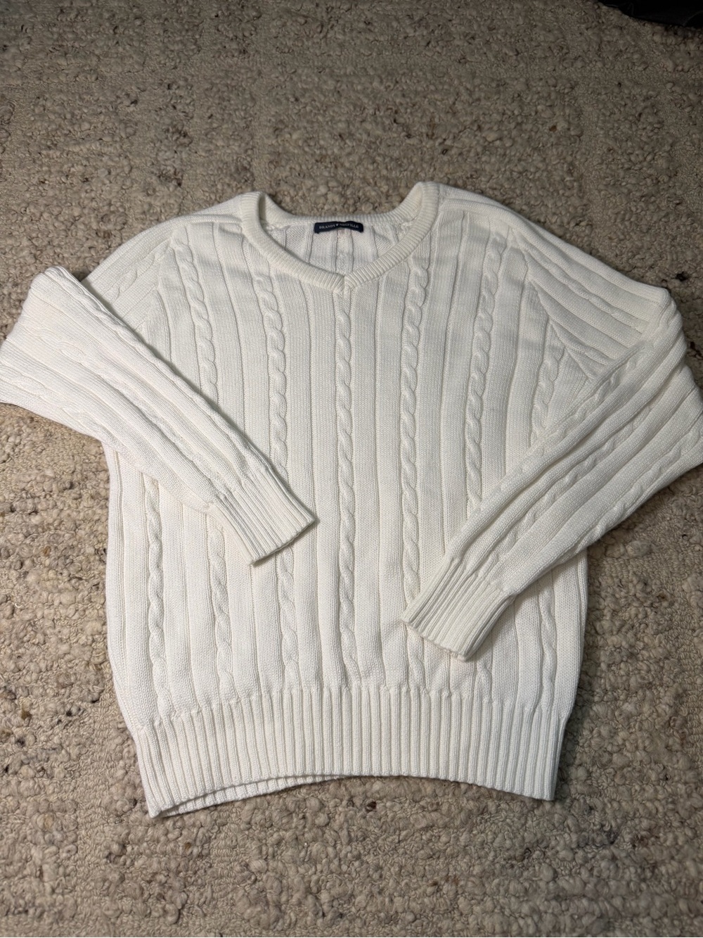 Brandy Melville Off-White Cable Knit V-Neck Sweater